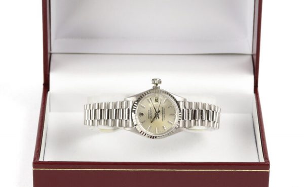Rolex Vintage Lady Datejust 18ct White Gold Automatic Bracelet Watch; Model 6517, on an 18ct white gold Rolex President bracelet, with a single deployment clasp, Circa 1960s