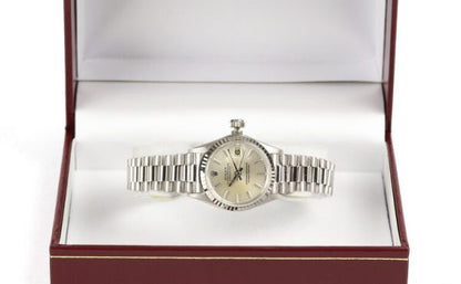 Rolex Vintage Lady Datejust 18ct White Gold Automatic Bracelet Watch; Model 6517, on an 18ct white gold Rolex President bracelet, with a single deployment clasp, Circa 1960s