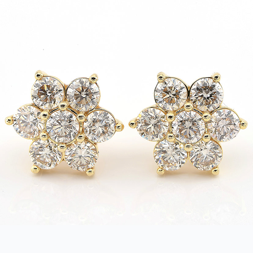 5.62ct Brilliant Cut Diamond Floral Cluster Earrings in 18ct Yellow Gold