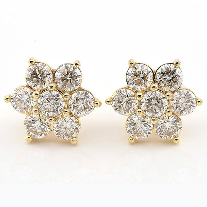 5.62ct Brilliant Cut Diamond Floral Cluster Earrings in 18ct Yellow Gold