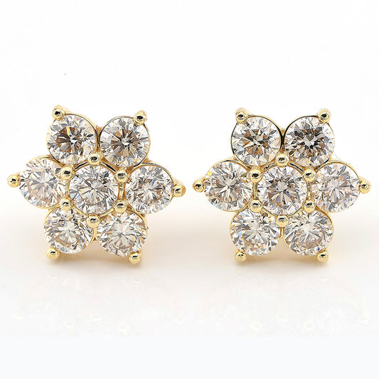 5.62ct Brilliant Cut Diamond Floral Cluster Earrings in 18ct Yellow Gold