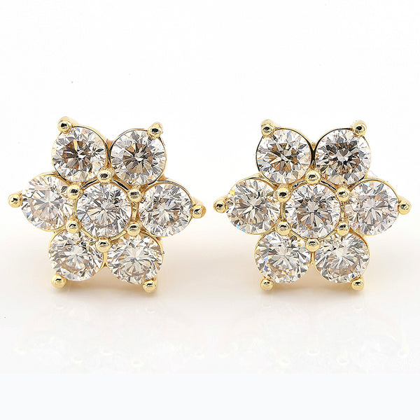 5.62ct Brilliant Cut Diamond Floral Cluster Earrings in 18ct Yellow Gold