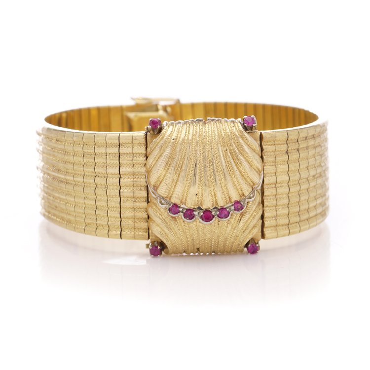 Omega Vintage Gold Bracelet Watch with Rubies