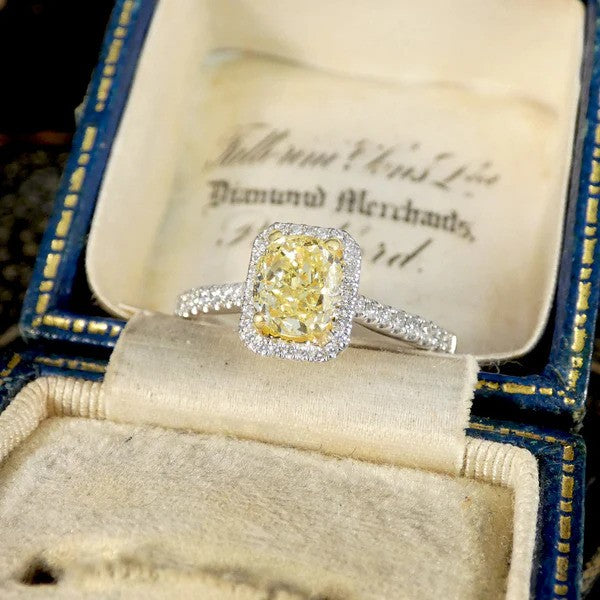GIA 1.24ct Fancy Yellow Diamond Cluster Engagement Ring