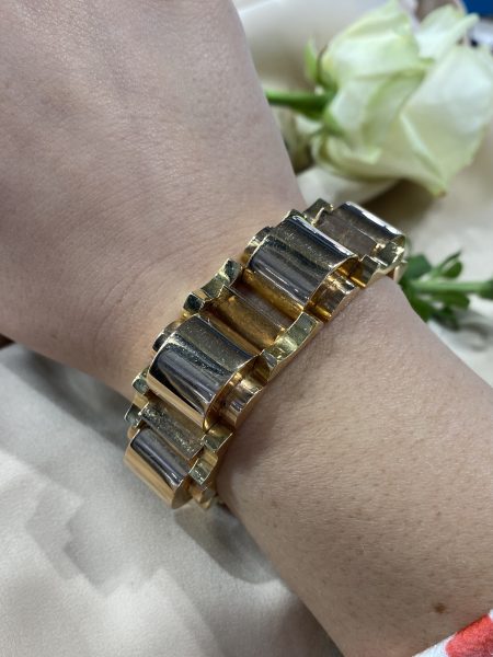 Vintage 1930s French Bi Colour 18ct Gold Tank Bracelet