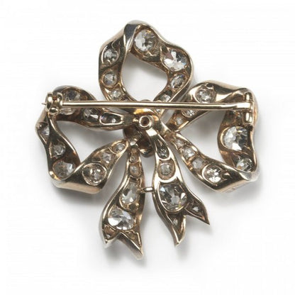Antique Victorian Old Cut Diamond Bow Brooch, 9.00 carats