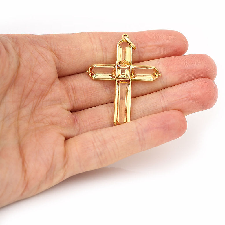 Modern Georgian Style Golden Yellow Topaz Cross Pendant