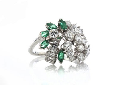 Vintage Abstract 4ct Diamond and Emerald Cluster Ring, Circa 1970s