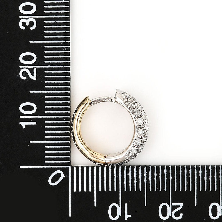 Vintage 1ct Diamond Huggie Hoop Earrings in 14ct White and Yellow Gold