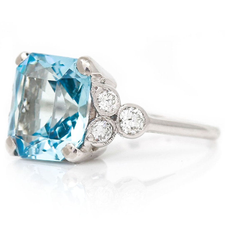 Art Deco 3.40ct Aquamarine and Diamond Ring