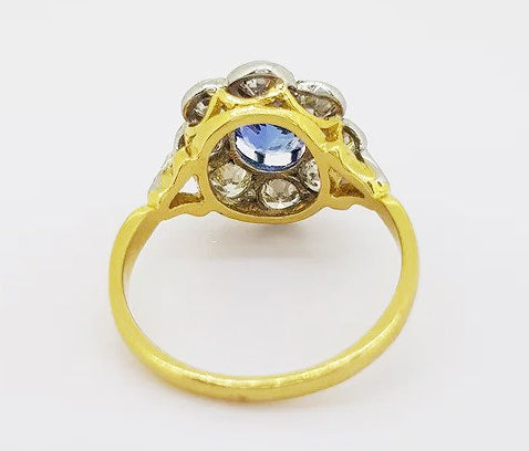 Vintage 1.70ct Natural Sapphire and Diamond Oval Cluster Ring, in 18ct gold.