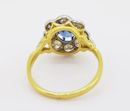 Vintage 1.70ct Natural Sapphire and Diamond Oval Cluster Ring, in 18ct gold.