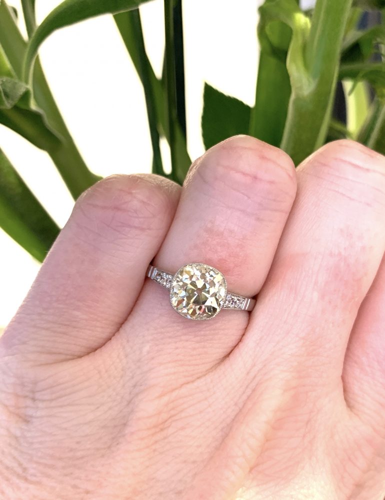 Art Deco 2.62ct Old Cut Diamond Solitaire Engagement Ring in Platinum