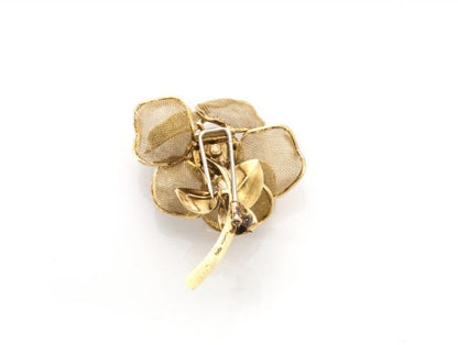 Vintage Cartier Diamond and Gold Rose Flower Moveable Brooch, with articulated petals, 2.25 carat total, Made in France, 1955