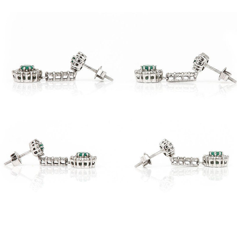 Vintage Emerald and Diamond Cluster Drop Earrings