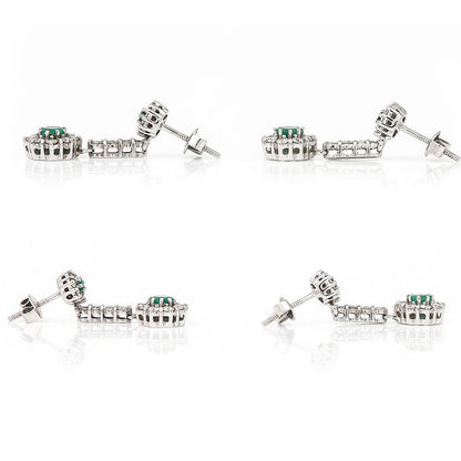 Vintage Emerald and Diamond Cluster Drop Earrings