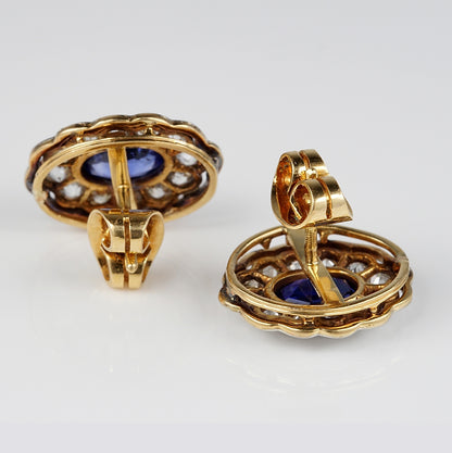 Antique 2.6ct Sapphire and Diamond Cluster Earrings