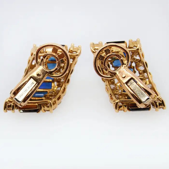 Vintage Boucheron 3ct Sapphire and Diamond Clip On Earrings