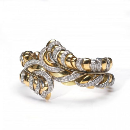 Vintage Diamond and 18ct Gold Feather Bangle Bracelet, 5.00 carats