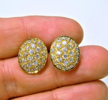 Vintage Oval Diamond Set Earrings in 18ct Yellow Gold, 2.40 carats