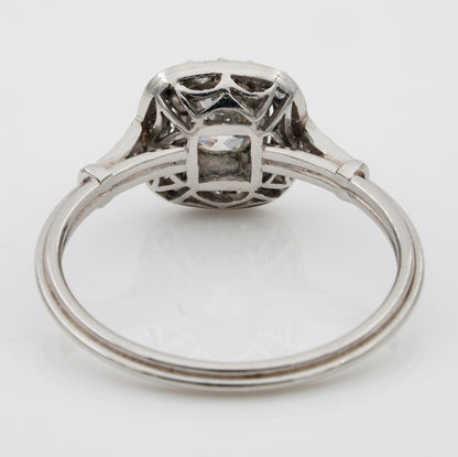 0.60ct Cushion Shaped Old Mine Cut Diamond Cluster Engagement Ring in Platinum