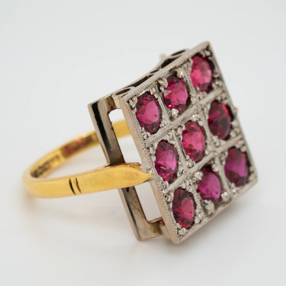 4.20ct Certified Ruby Square Cluster Cocktail Ring in 18ct Gold