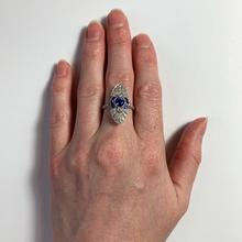 Vintage French Sapphire, Diamond and Platinum Cocktail Ring; set with 1.25cts sapphires and 0.80cts old European-cut diamonds, maker’s mark for Jean Jorens