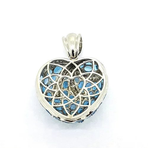 Blue Topaz and Diamond Heart Pendant in 18ct White Gold