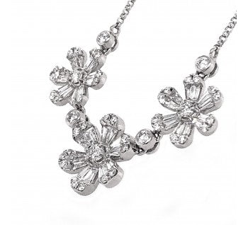 Modern Three-Flower Diamond and White Gold Necklace, 1.44 carat total