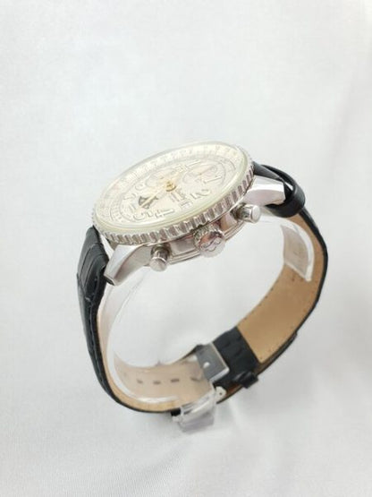 Breitling Montbrillant Eclipse 41mm Automatic Chronograph Watch, steel case with white dial, chronograph function, moon-phase sub-dial, on a black leather strap, Circa early 2000s, with papers.