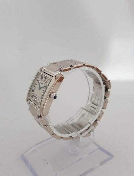 Cartier Tank Française 20mm Ladies 18ct White Gold Quartz Watch, white dial, Roman numerals, sapphire crystal, 18ct bracelet strap, Circa 2000s, with Cartier box