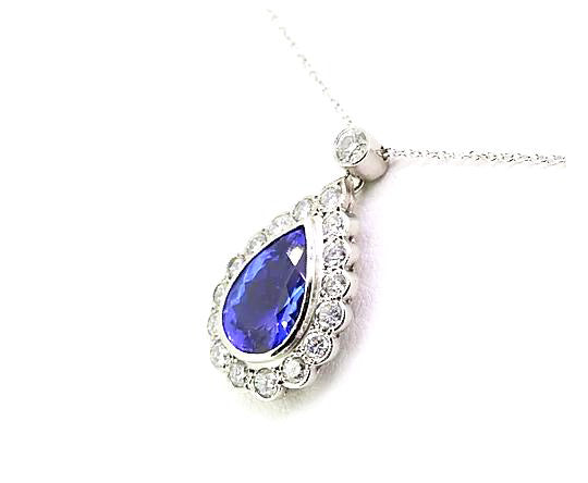 Tanzanite and Diamond Pear-Shaped Cluster Pendant, 3.50cts, 18ct Gold