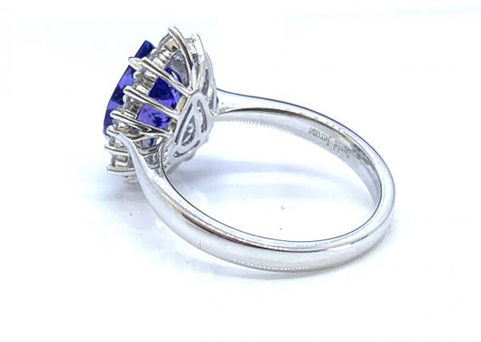 Pear Cut Tanzanite and Diamond Cluster Ring in 18ct White Gold; 2.69 carats