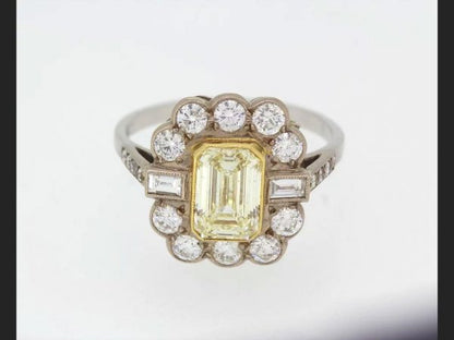 Emerald Cut Yellow Diamond Cluster Ring, 2.61ct total, 18ct White Gold