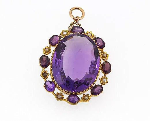Antique Victorian Amethyst and Pearl Brooch, 14ct Yellow Gold