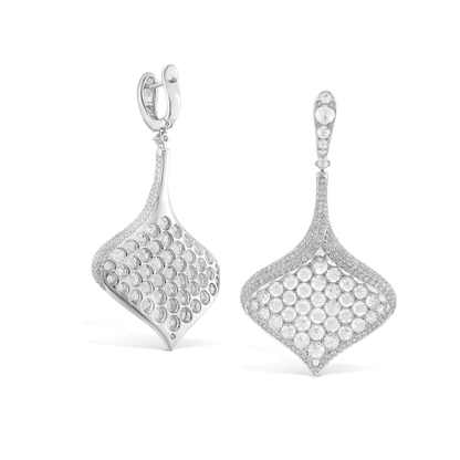 Rose Cut Diamond Leaf Petal Drop Earrings, 7.84 carats