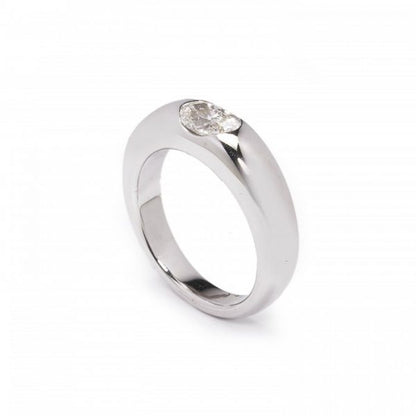 Oval Diamond Gypsy Set White Gold Ring, 0.75 carats VVS