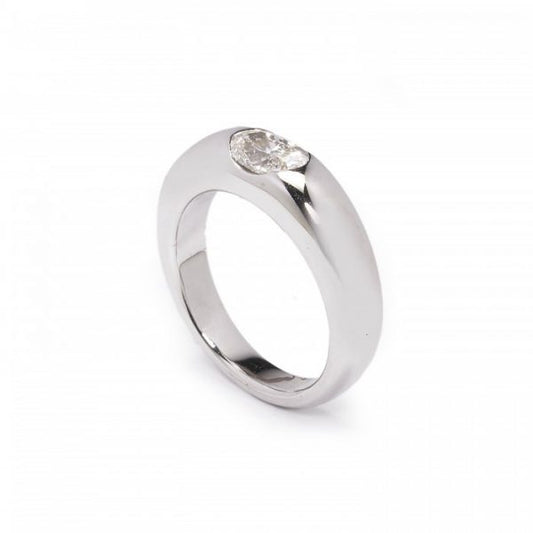 Oval Diamond Gypsy Set White Gold Ring, 0.75 carats VVS