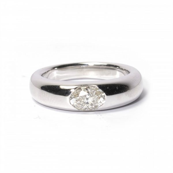 Oval Diamond Gypsy Set White Gold Ring, 0.75 carats VVS