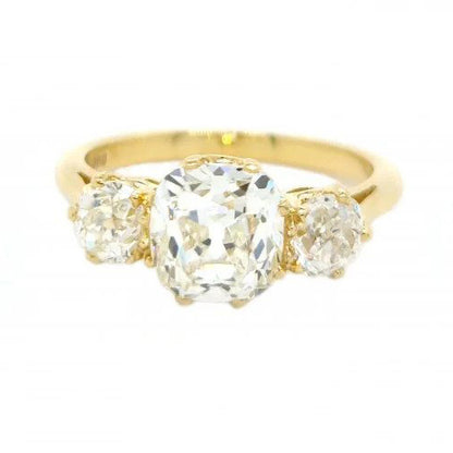 Antique 2.87ct Cushion Old Cut Diamond Three Stone Ring with GIA Certificate 2 carat centre vintage