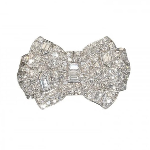 Art Deco Tiffany and Co 6.5ct Diamond Bow Brooch in Platinum