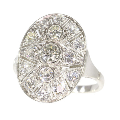 1950 diamond ring, oval plaque dress ring open work platinum
