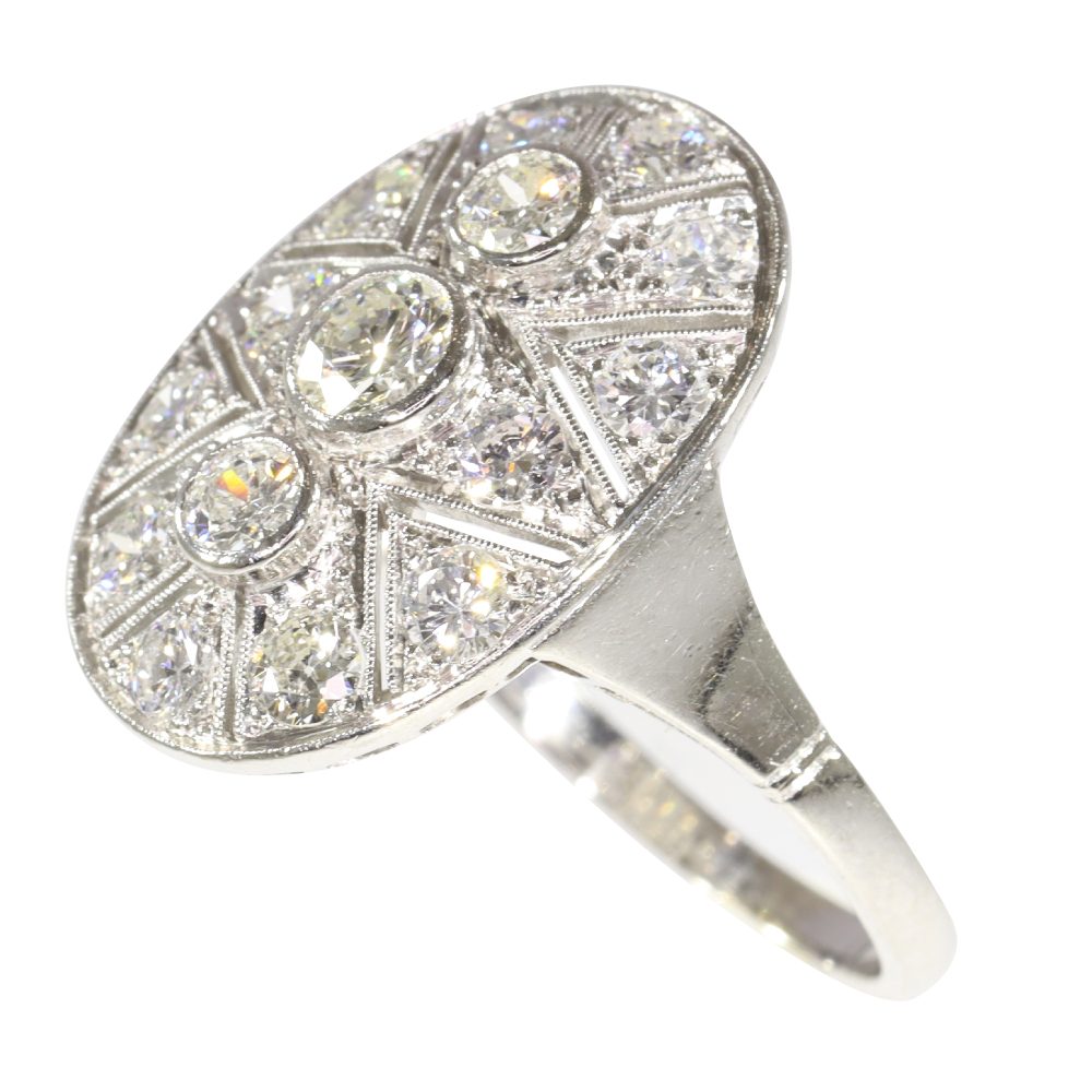 1950's Vintage Art Deco Oval Shape Diamond Panel Ring