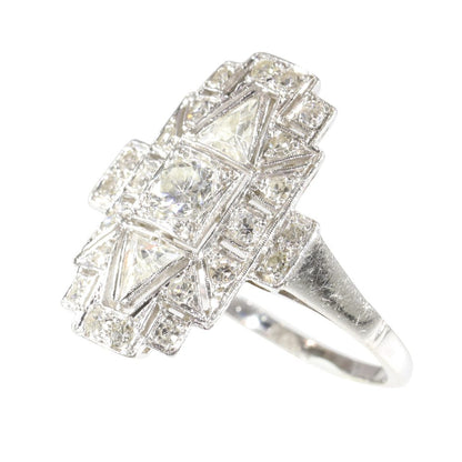 Deco panel ring platinum old cuts