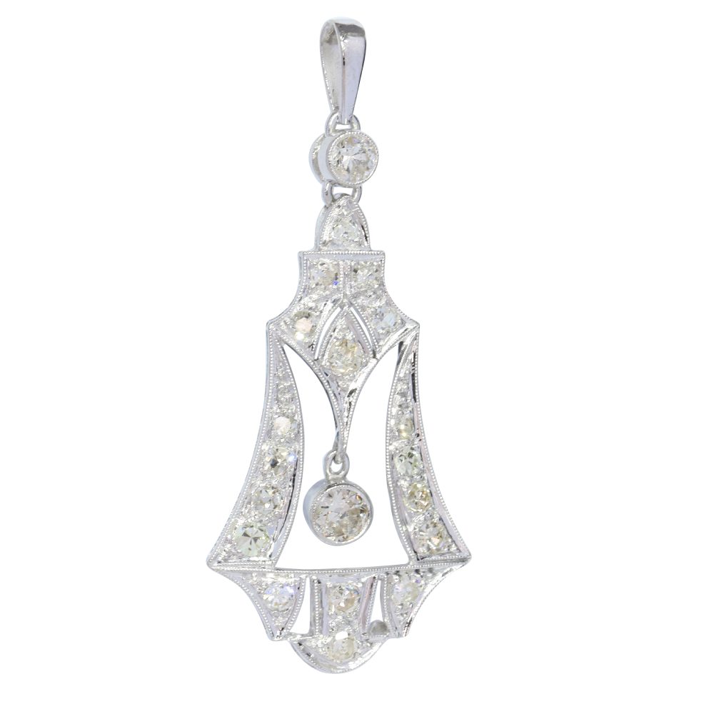 Art Deco Old Cut Diamond Pendant in Platinum
