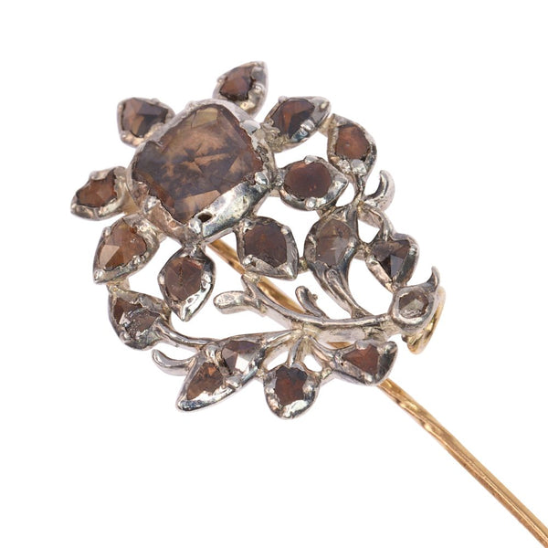 Antique Rococo Rose Cut Cognac Diamond Pin