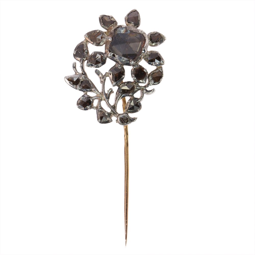 Antique Rococo Rose Cut Cognac Diamond Pin