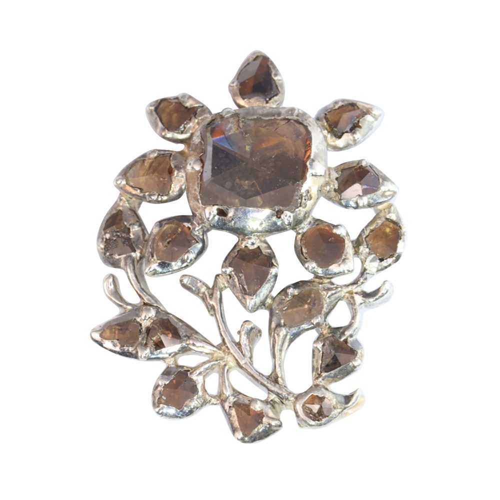 Antique Rococo Rose Cut Cognac Diamond Pin