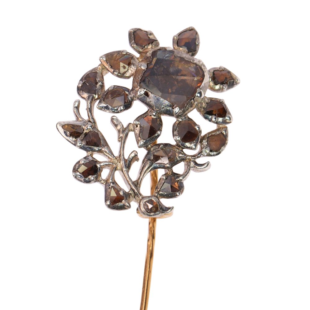 Antique Rococo Rose Cut Cognac Diamond Pin