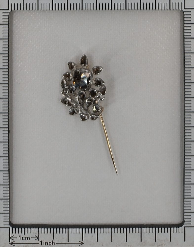 Antique Rococo Rose Cut Cognac Diamond Pin